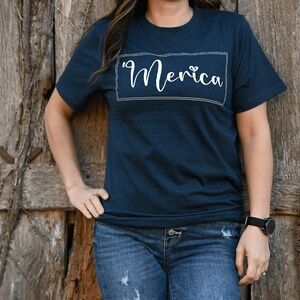 VHC Merica T-Shirt, Navy Melange  S to 2XL Unisex Tee